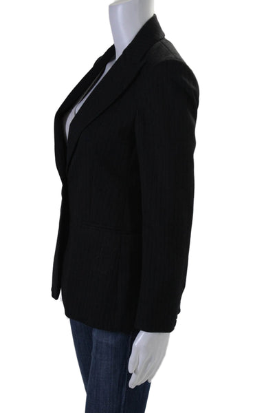 Theory Womens Striped Single Button Long Sleeves Blazer Jacket Black Wool Size 2