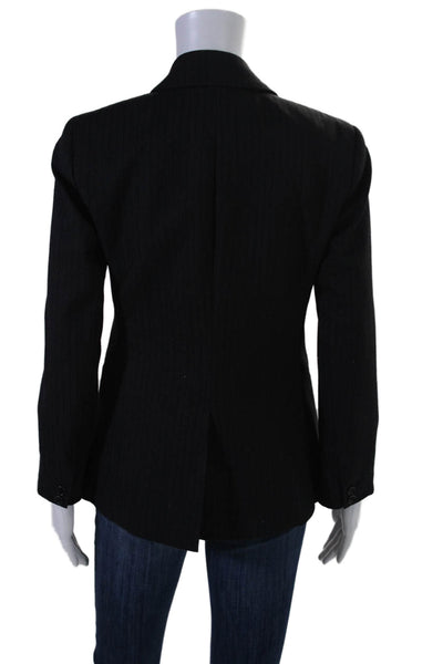 Theory Womens Striped Single Button Long Sleeves Blazer Jacket Black Wool Size 2