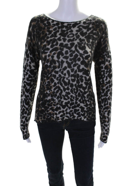 360 Cashmere Womens Cashmere Cheetah Print Long Sleeve Sweater Top Gray Size XS