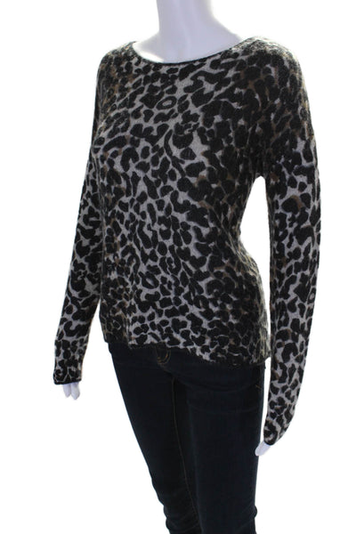 360 Cashmere Womens Cashmere Cheetah Print Long Sleeve Sweater Top Gray Size XS