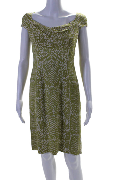 Rena Lange Womens Silk Snake Print Short Sleeve Cowl Neck Dress Green Size 36