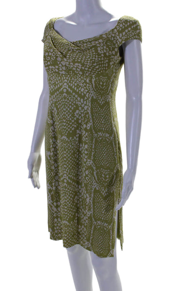 Rena Lange Womens Silk Snake Print Short Sleeve Cowl Neck Dress Green Size 36