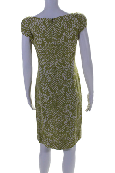 Rena Lange Womens Silk Snake Print Short Sleeve Cowl Neck Dress Green Size 36