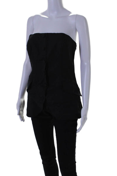 Reformation Womens Stretch Side Zip Strapless Blouse Top Black Size 6