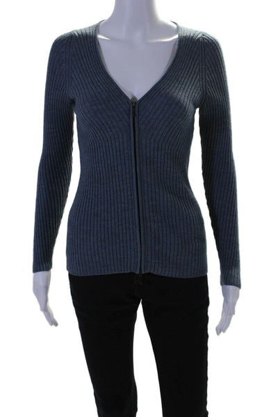 Piazza Sempione Womens Wool Long Sleeve V Neck Double Zip Top Blue Size 40