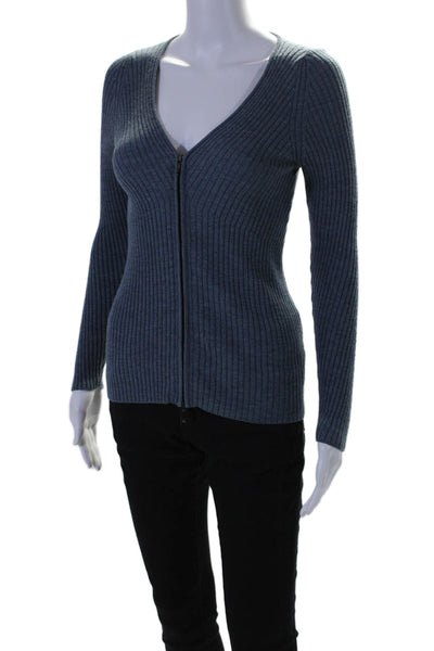 Piazza Sempione Womens Wool Long Sleeve V Neck Double Zip Top Blue Size 40