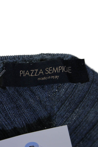 Piazza Sempione Womens Wool Long Sleeve V Neck Double Zip Top Blue Size 40