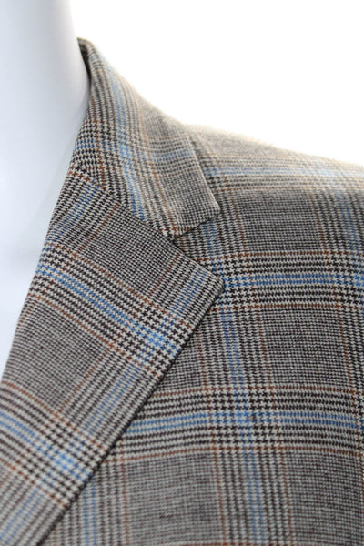 Piazza Sempione Womens Plaid Single Breasted Blazer Jacket Gray Blue Size 38