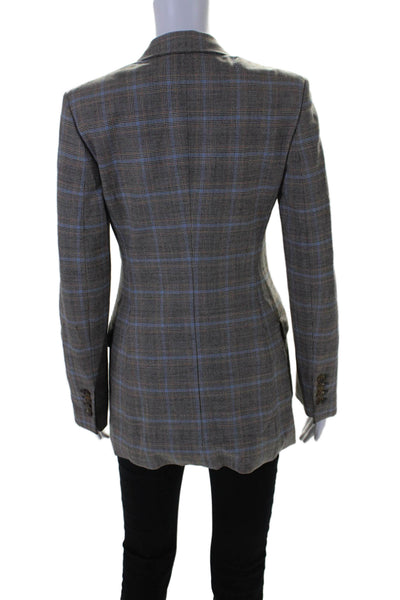 Piazza Sempione Womens Plaid Single Breasted Blazer Jacket Gray Blue Size 38