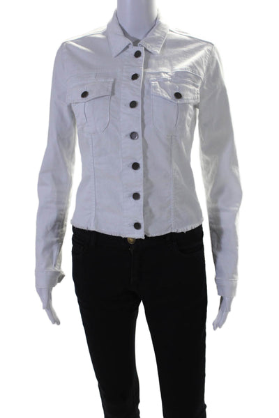 KUT from the Kloth Womens Button Front Collared Fringe Jean Jacket White Size XS