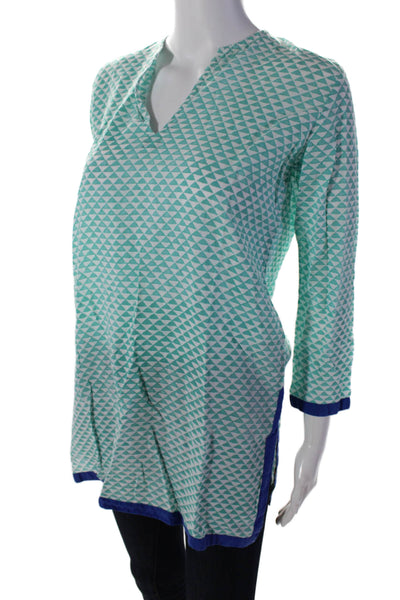 Roberta Roller Rabbit Women's V-Neck Long Sleeves Slit Hem Tunic Green Size XS