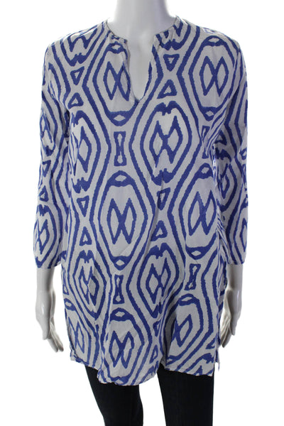 Roberta Roller Rabbit Women's Long Sleeves Slit Hem Tunic Blouse Blue Size XS