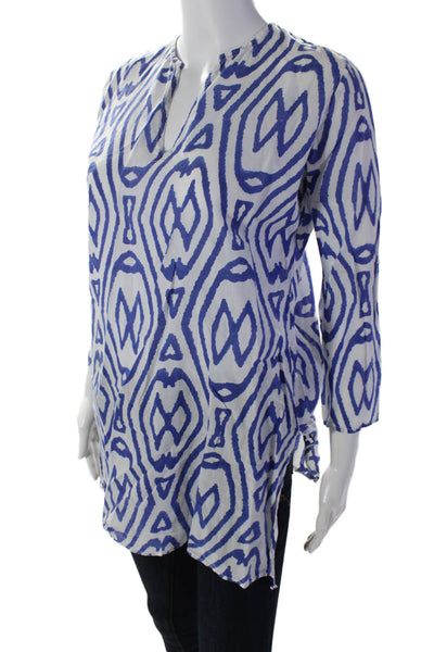 Roberta Roller Rabbit Women's Long Sleeves Slit Hem Tunic Blouse Blue Size XS