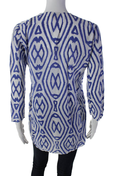 Roberta Roller Rabbit Women's Long Sleeves Slit Hem Tunic Blouse Blue Size XS