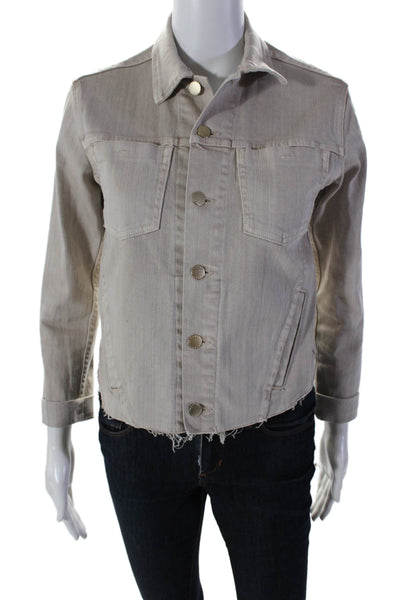 L'Agence Womens Cotton Denim Cuffed Sleeve Button Down Jean Jacket Gray Size S