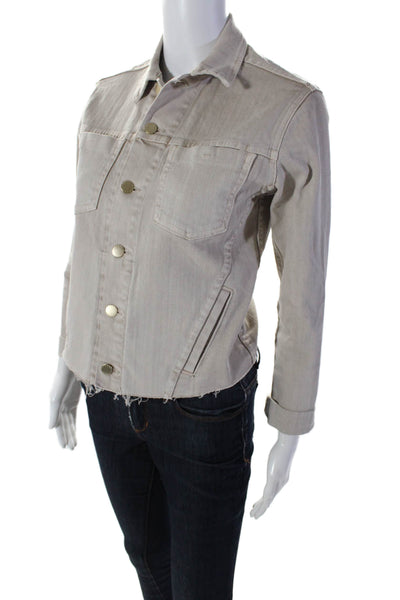 L'Agence Womens Cotton Denim Cuffed Sleeve Button Down Jean Jacket Gray Size S