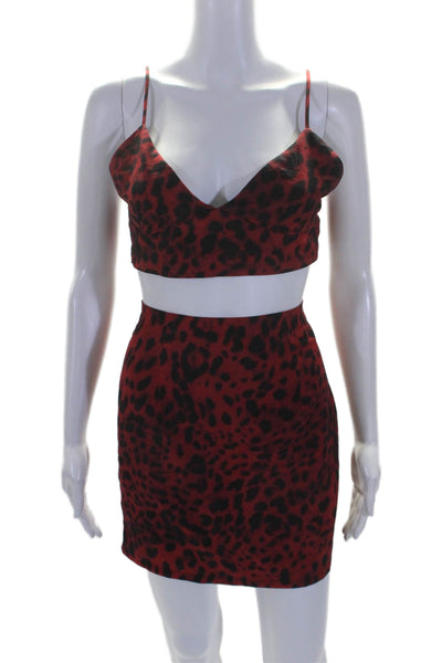 By The Way Womens Spotted V-Neck Sleeveless Bralette + Skirt Set Red Size S