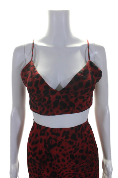 By The Way Womens Spotted V-Neck Sleeveless Bralette + Skirt Set Red Size S