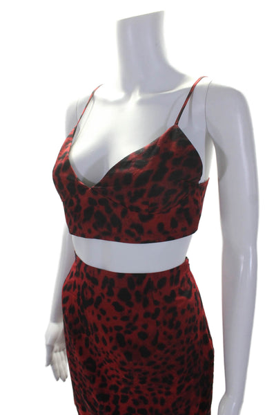 By The Way Womens Spotted V-Neck Sleeveless Bralette + Skirt Set Red Size S