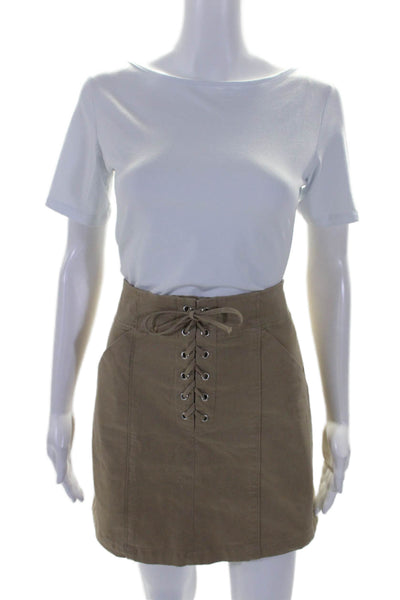 A.L.C. Womens Cotton Two Pocket Lace Up Side Zip Mini Skirt Beige Size 8