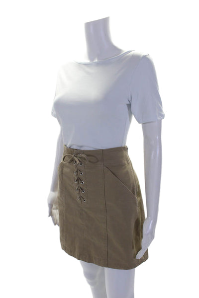 A.L.C. Womens Cotton Two Pocket Lace Up Side Zip Mini Skirt Beige Size 8