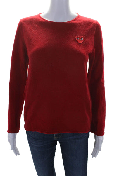 Play Comme Des Garcons Womens Wool Round Neck Pullover Sweater Top Red Size M