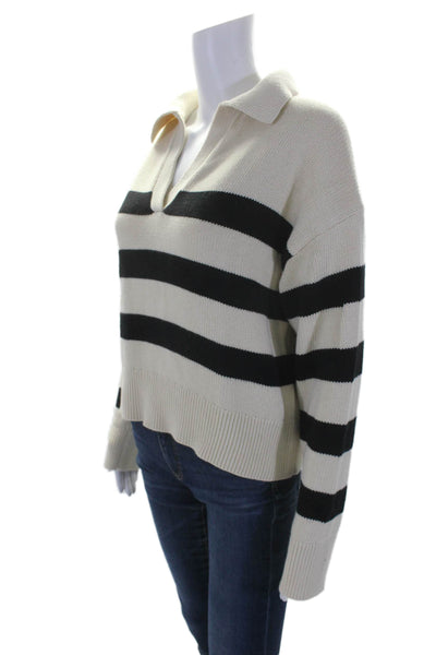 Velvet Womens Cotton Knit Striped Collared Pullover Sweater Top Beige Size S