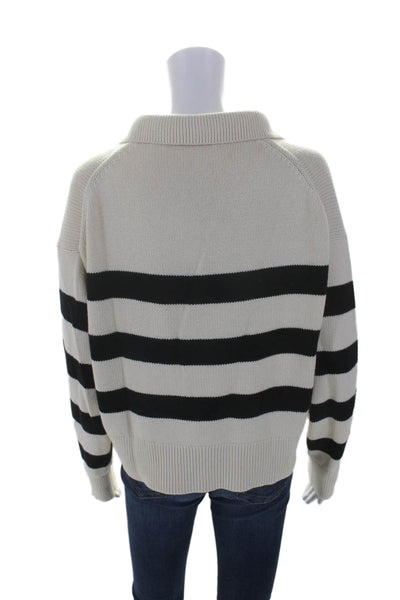 Velvet Womens Cotton Knit Striped Collared Pullover Sweater Top Beige Size S