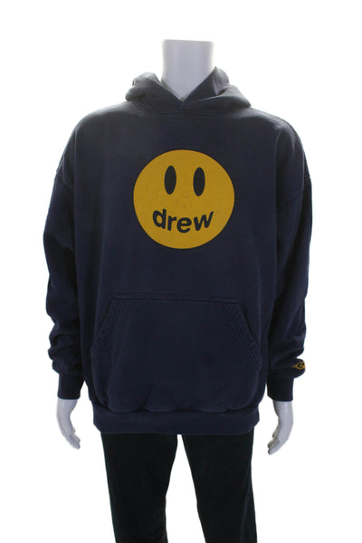 Drew House Mens Pullover Pocket Front Logo Hoodie Sweater Blue Cotton Medium