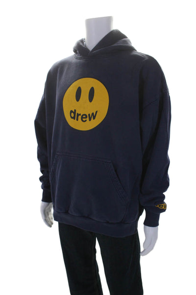 Drew House Mens Pullover Pocket Front Logo Hoodie Sweater Blue Cotton Medium