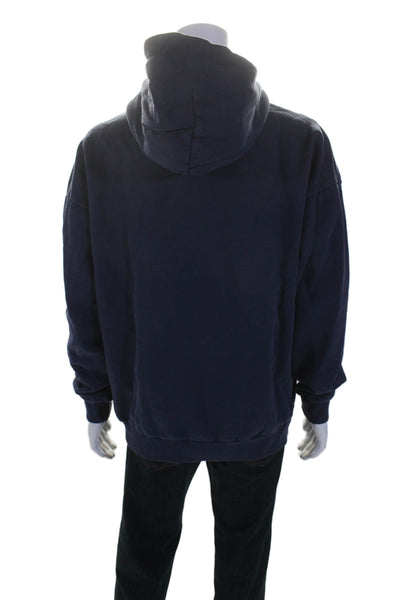 Drew House Mens Pullover Pocket Front Logo Hoodie Sweater Blue Cotton Medium