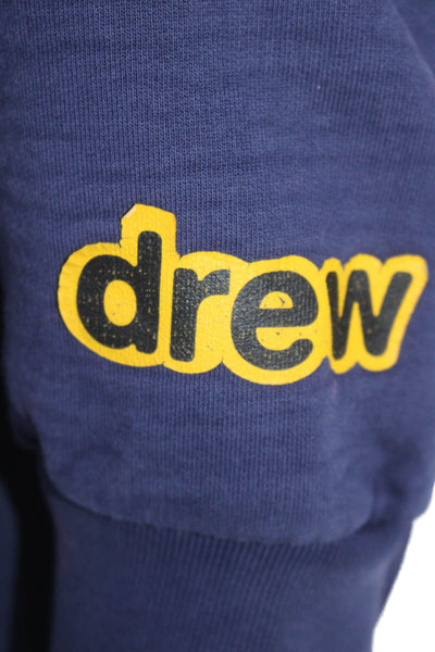 Drew House Mens Pullover Pocket Front Logo Hoodie Sweater Blue Cotton Medium