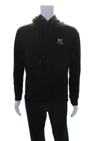 The Kooples Mens Pullover Drawstring Logo Back Hoodie Sweater Black Size Medium