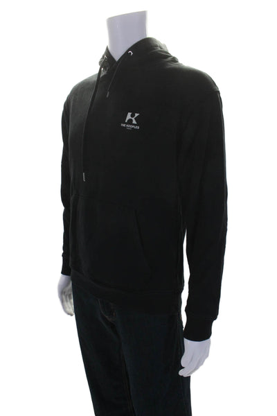 The Kooples Mens Pullover Drawstring Logo Back Hoodie Sweater Black Size Medium