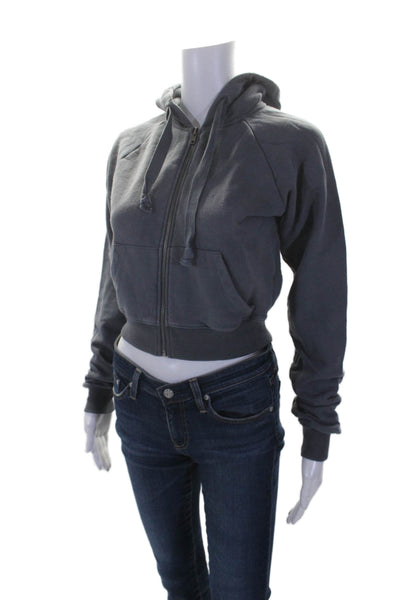 NIA Womens Long Sleeve Front Zip Drawstring Hoodie Sweater Gray Cotton Size XS