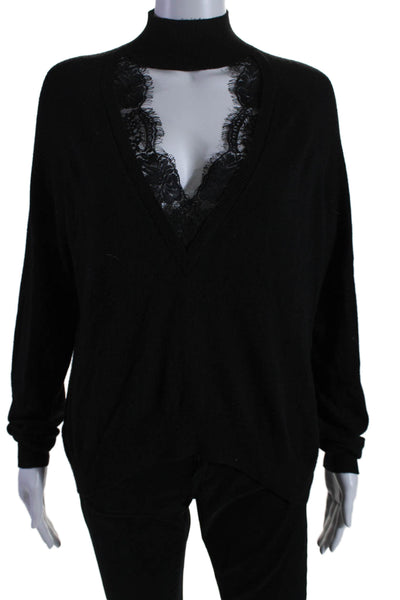 Pinko Womens Long Sleeve Lace Trim Keyhole Sweatshirt Black Size Extra Small