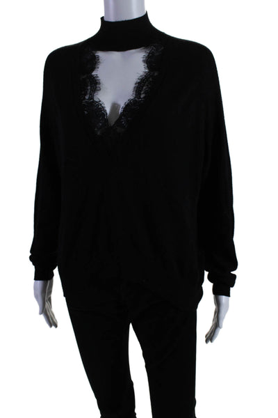 Pinko Womens Long Sleeve Lace Trim Keyhole Sweatshirt Black Size Extra Small