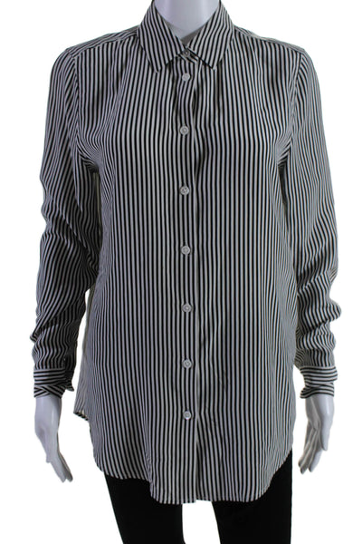 Equipment Femme Womens Button Up Long Sleeve Stripe Silk Shirt Black White Small