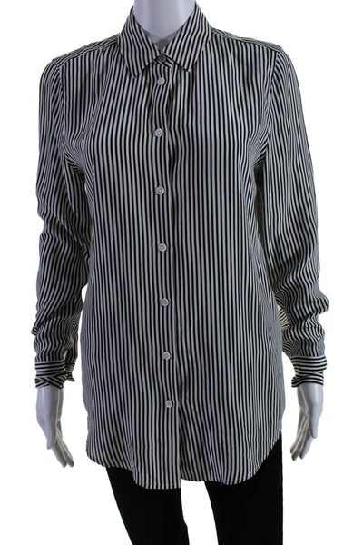 Equipment Femme Womens Button Up Long Sleeve Stripe Silk Shirt Black White Small