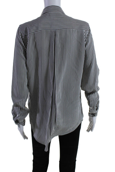 Equipment Femme Womens Button Up Long Sleeve Stripe Silk Shirt Black White Small