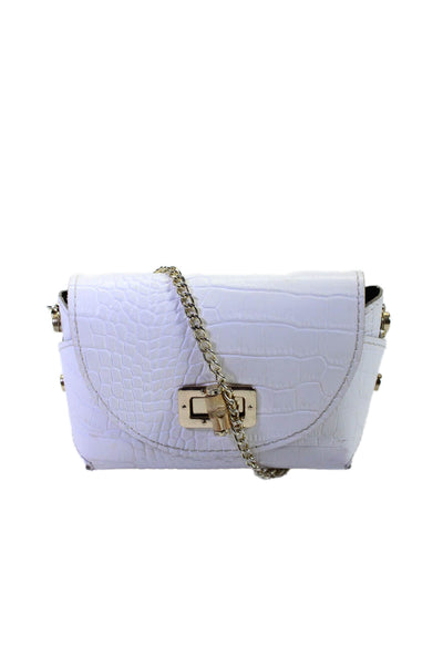 Vera Pelle Womens Leather Chain Strap Turn Lock Shoulder Bag Purse White