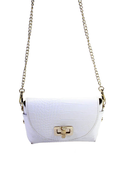 Vera Pelle Womens Leather Chain Strap Turn Lock Shoulder Bag Purse White