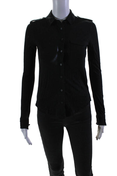 Rag & Bone Womens Button Front Long Sleeve Collared Shirt Black Size 2XS