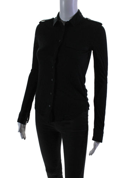 Rag & Bone Womens Button Front Long Sleeve Collared Shirt Black Size 2XS