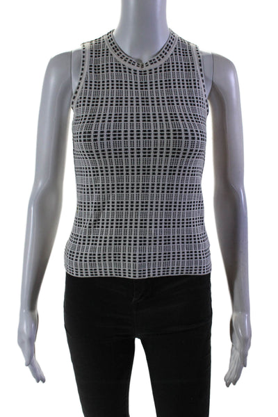 Theory Womens Sleeveless Crew Neck Knit Printed Top Black White Size Petite