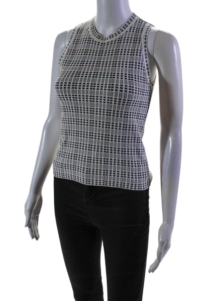 Theory Womens Sleeveless Crew Neck Knit Printed Top Black White Size Petite