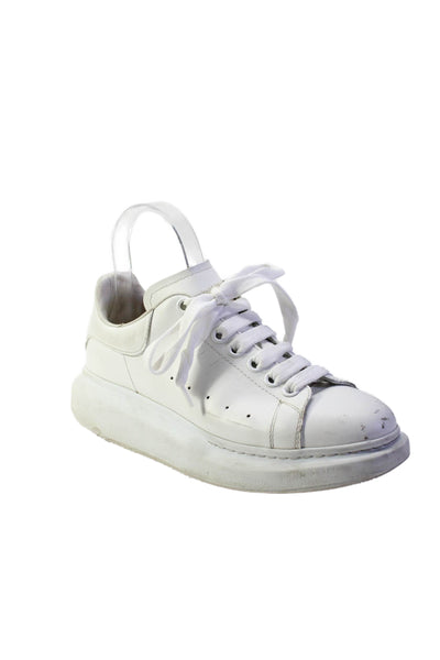 Alexander McQueen Womens Lace Up Back Logo Low Top Sneakers White Leather 38