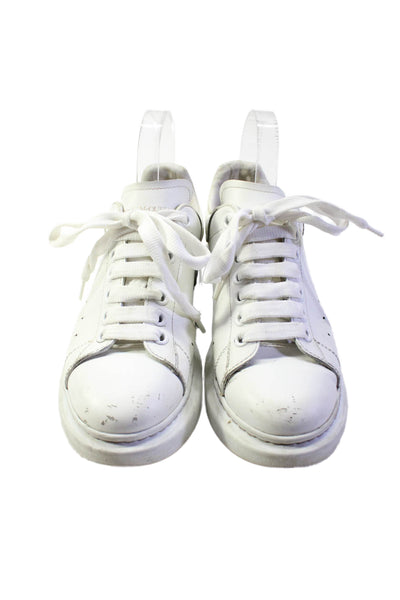 Alexander McQueen Womens Lace Up Back Logo Low Top Sneakers White Leather 38