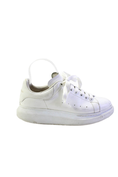 Alexander McQueen Womens Lace Up Back Logo Low Top Sneakers White Leather 38