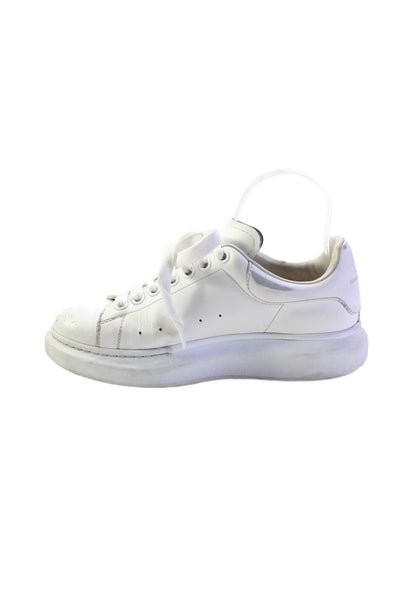 Alexander McQueen Womens Lace Up Back Logo Low Top Sneakers White Leather 38